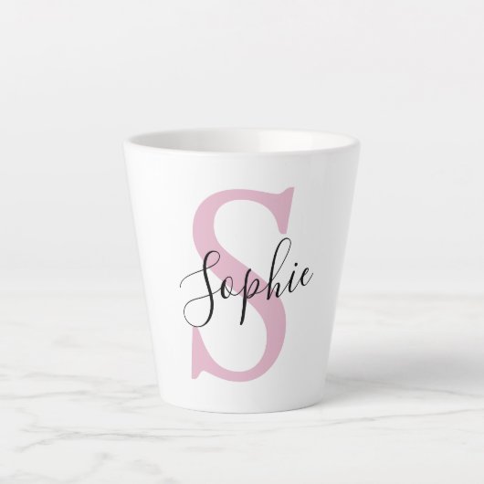 Moderne gepersonaliseerde naam Monogram roze Latte Mok (Voorkant)