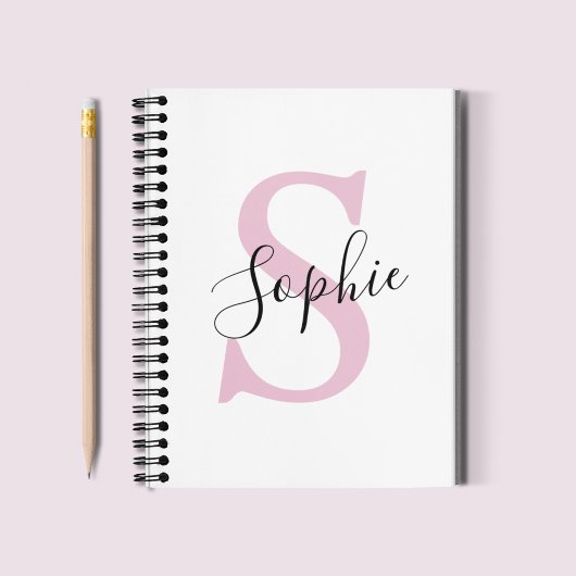 Moderne gepersonaliseerde naam Monogram roze Notitieboek