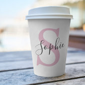 Moderne gepersonaliseerde naam Monogram roze Papieren Bekers