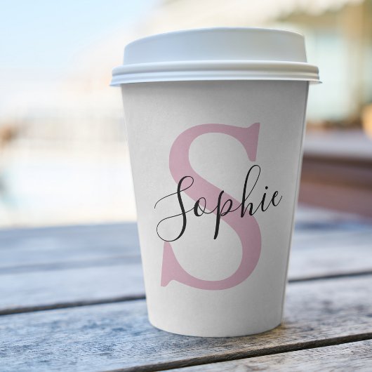 Moderne gepersonaliseerde naam Monogram roze Papieren Bekers