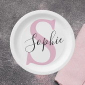 Moderne gepersonaliseerde naam Monogram roze Papieren Bordje