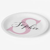 Moderne gepersonaliseerde naam Monogram roze Papieren Bordje (Gekanteld)