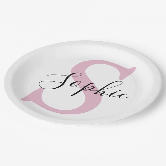 Moderne gepersonaliseerde naam Monogram roze Papieren Bordje (Gekanteld)