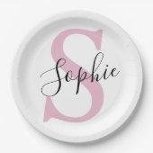 Moderne gepersonaliseerde naam Monogram roze Papieren Bordje (Voorkant)
