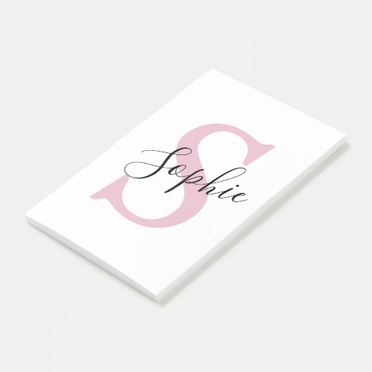 Moderne gepersonaliseerde naam Monogram roze Post-it® Notes (Schuin)