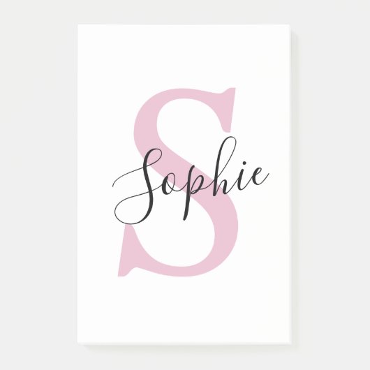 Moderne gepersonaliseerde naam Monogram roze Post-it® Notes (Voorkant)