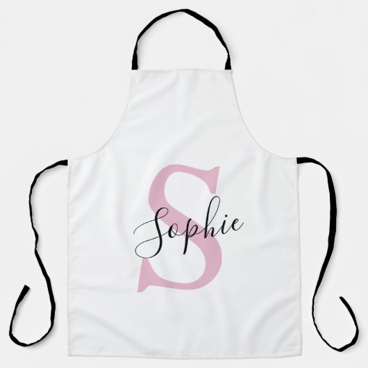 Moderne gepersonaliseerde naam Monogram roze Schort (Voorkant)