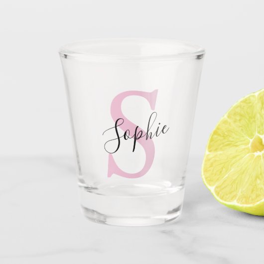Moderne gepersonaliseerde naam Monogram roze Shot Glas (Voorkant)
