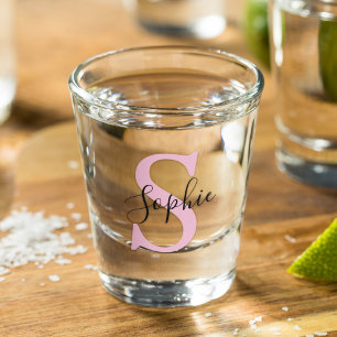 Moderne gepersonaliseerde naam Monogram roze Shot Glas