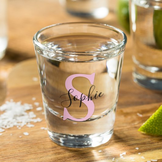 Moderne gepersonaliseerde naam Monogram roze Shot Glas