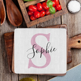Moderne gepersonaliseerde naam Monogram roze Snijplank