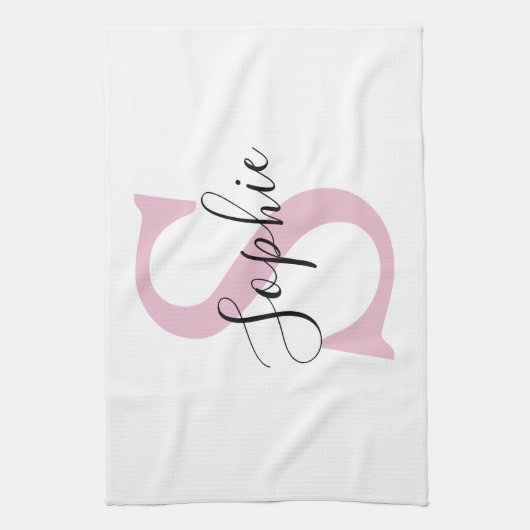 Moderne gepersonaliseerde naam Monogram roze Theedoek (Verticaal)