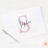 Moderne gepersonaliseerde naam Monogram roze Vierkante Sticker (Envelop)