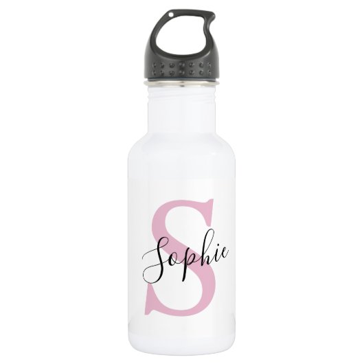 Moderne gepersonaliseerde naam Monogram roze Waterfles (Voorkant)