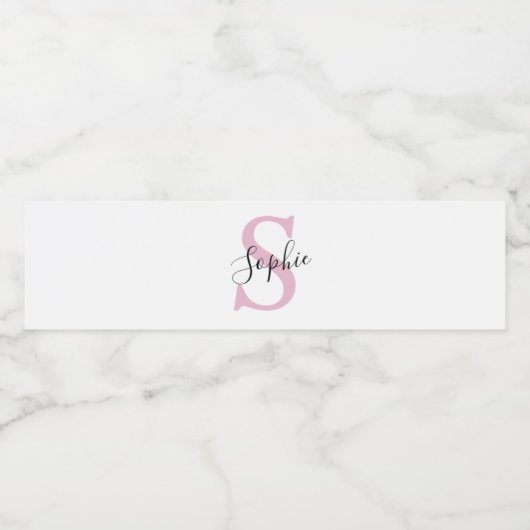 Moderne gepersonaliseerde naam Monogram roze Waterfles Etiket (Enkel label)