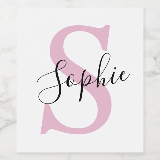 Moderne gepersonaliseerde naam Monogram roze Wijn Etiket (Enkel label)
