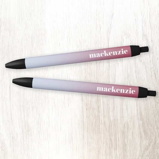Moderne gepersonaliseerde naam roze blauwe gradiën zwarte inkt pen