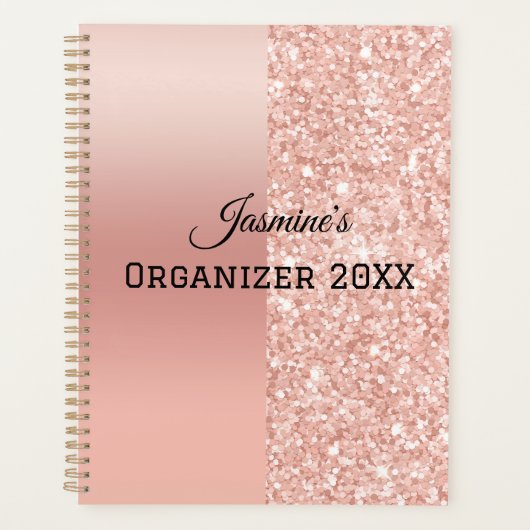 Moderne gepersonaliseerde naam roze goud roze glan planner (Voorkant)
