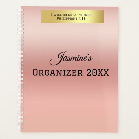 Moderne gepersonaliseerde naam roze gouden Bijbelv Planner (Voorkant)