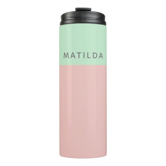 Moderne gepersonaliseerde naam roze mint kleur blo thermosbeker (Voorkant)