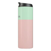 Moderne gepersonaliseerde naam roze mint kleur blo thermosbeker (Geroteerd rechts)