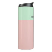 Moderne Gepersonaliseerde Naam Roze Mint Kleurblok Thermosbeker (Gedraaid links)