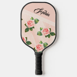 Moderne Gepersonaliseerde Naam Roze Rozenbloem Zwa Pickleball Paddle