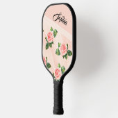 Moderne Gepersonaliseerde Naam Roze Rozenbloem Zwa Pickleball Paddle (Links)