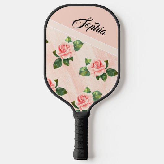 Moderne Gepersonaliseerde Naam Roze Rozenbloem Zwa Pickleball Paddle (Achterkant)