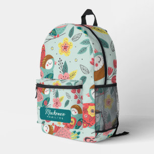 Moderne gepersonaliseerde naam vogel patroon bedrukte rugzak