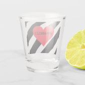 Moderne gepersonaliseerde naam zwart wit gestreept shot glas (Achterkant)