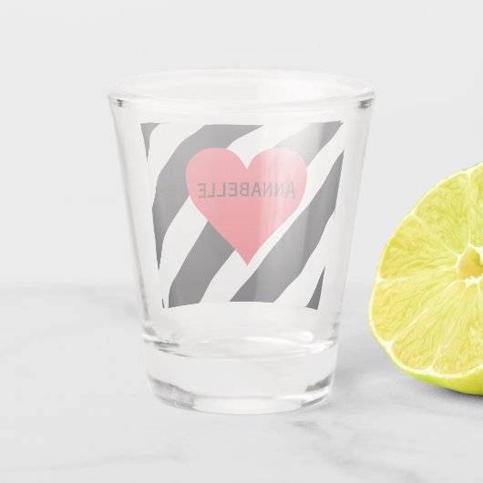 Moderne gepersonaliseerde naam zwart wit gestreept shot glas (Achterkant)