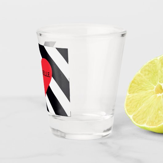 Moderne gepersonaliseerde naam zwart wit gestreept shot glas (Rechts)