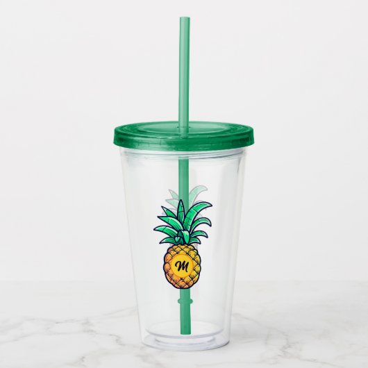 Moderne gepersonaliseerde naamletter Pineapple Gre Acryl Drinkbeker (Voorkant)