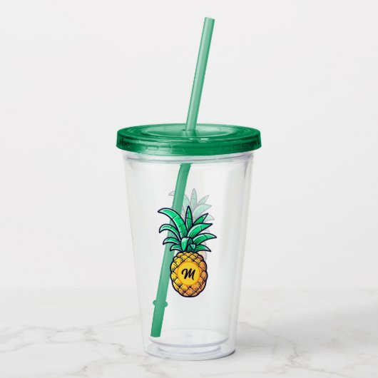 Moderne gepersonaliseerde naamletter Pineapple Gre Acryl Drinkbeker (Achterkant)
