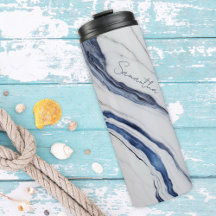 Moderne gepersonaliseerde off-white blauwe marmer