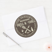 Moderne gepersonaliseerde pitmaster naam Circle Lo Ronde Sticker (Envelop)