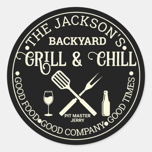 Moderne gepersonaliseerde pitmaster naam Circle Lo Ronde Sticker (Voorkant)