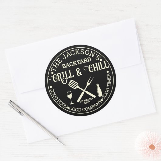 Moderne gepersonaliseerde pitmaster naam Circle Lo Ronde Sticker (Envelop)