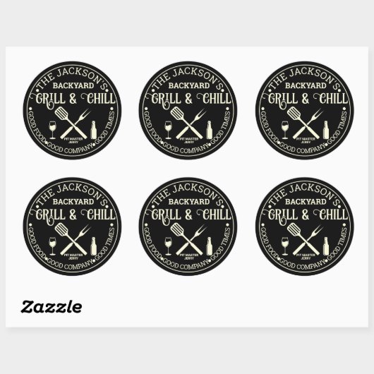Moderne gepersonaliseerde pitmaster naam Circle Lo Ronde Sticker (Vel)