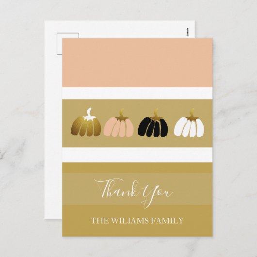 Moderne gepersonaliseerde pompoenen in zwart, wit, feestdagenkaart (Voorkant / Achterkant)