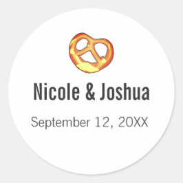 Moderne gepersonaliseerde Pretzel bruiloft gunst Ronde Sticker