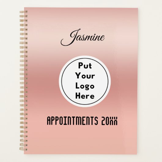 Moderne gepersonaliseerde roze gouden logo jaar & planner (Voorkant)