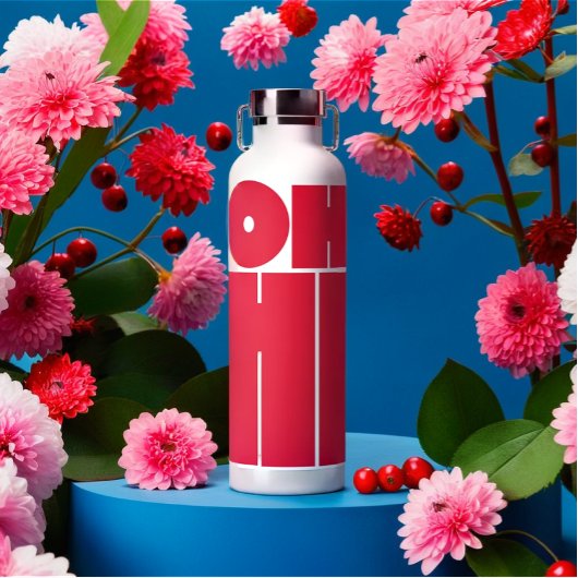 Moderne gepersonaliseerde tekst OH HI roze kleur Waterfles