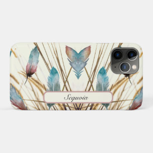 Moderne gepersonaliseerde turquoise roos veer natu Case-Mate iPhone case