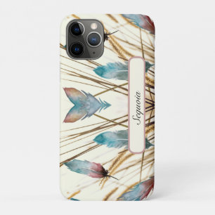 Moderne gepersonaliseerde turquoise roos veer natu Case-Mate iPhone case