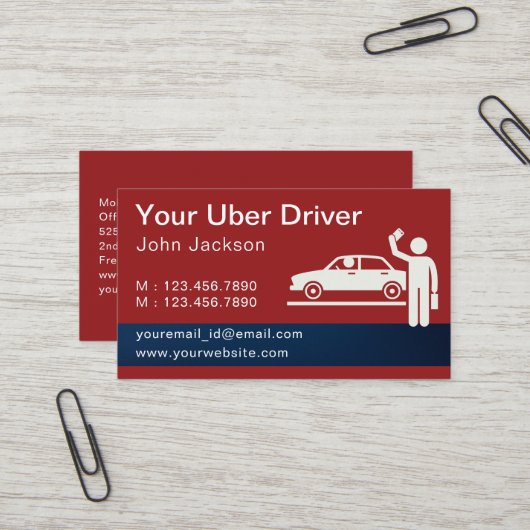 Moderne gepersonaliseerde Uber Driver QR code rood Visitekaartje (Voorkant / Achterkant in situ)