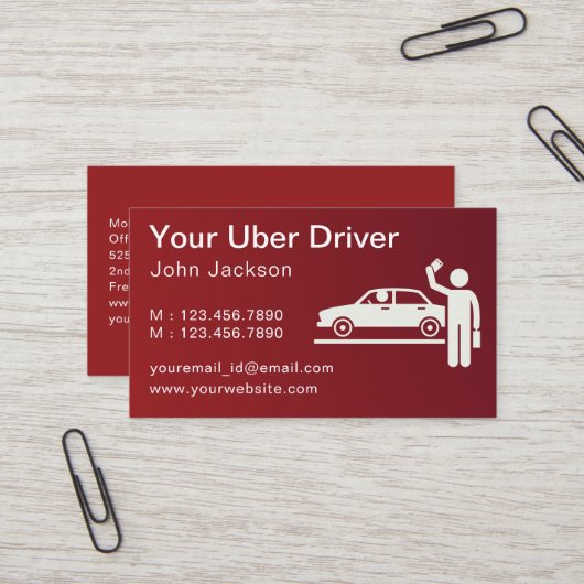 Moderne gepersonaliseerde Uber Driver QR code rood Visitekaartje (Voorkant / Achterkant in situ)