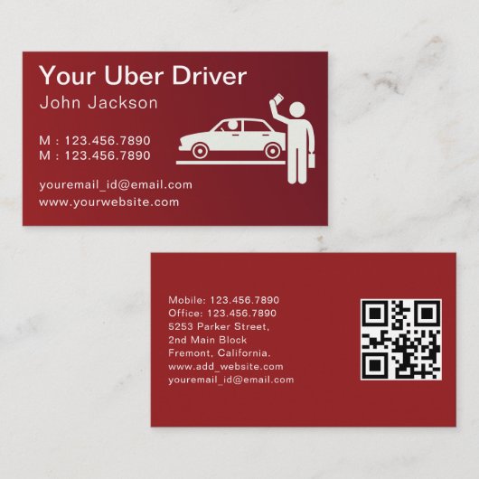 Moderne gepersonaliseerde Uber Driver QR code rood Visitekaartje (Voorkant / Achterkant)