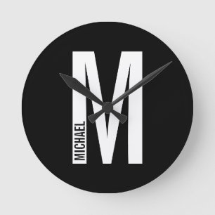 Moderne, gepersonaliseerde Vet Monogram en Naam Ronde Klok